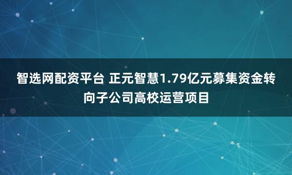 智选网配资平台 正元智慧1.79亿元募集资金转向子公司高校运营项目