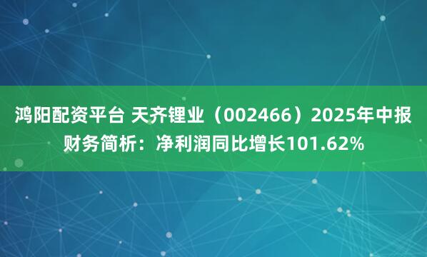 鸿阳配资平台 天齐锂业（002466）2025年中报财务简析：净利润同比增长101.62%